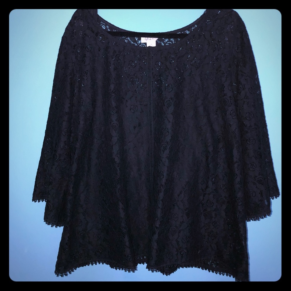 Style & Co. Black Lace Top with Cami 3X 3/4 Sleeve